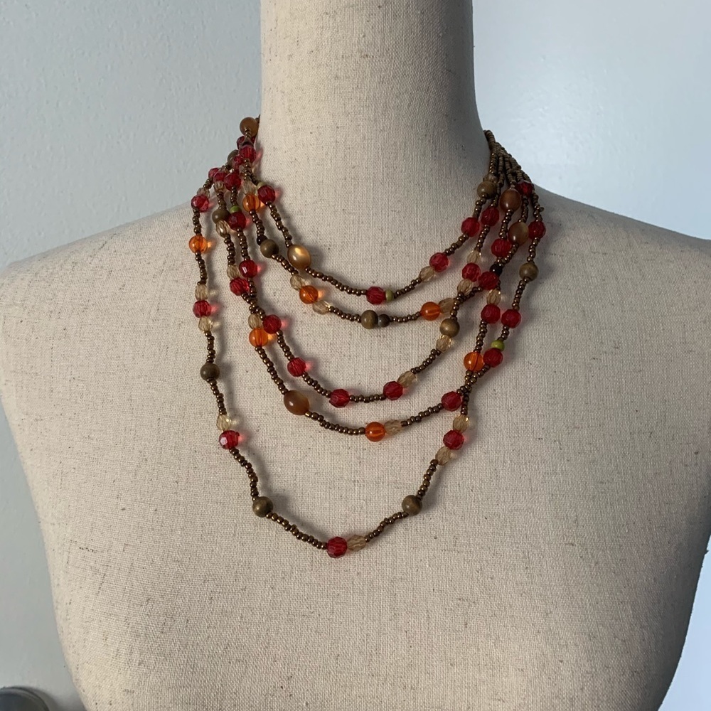 Multi Strand Fall Toned Beaded Necklace - Picture 2 of 9